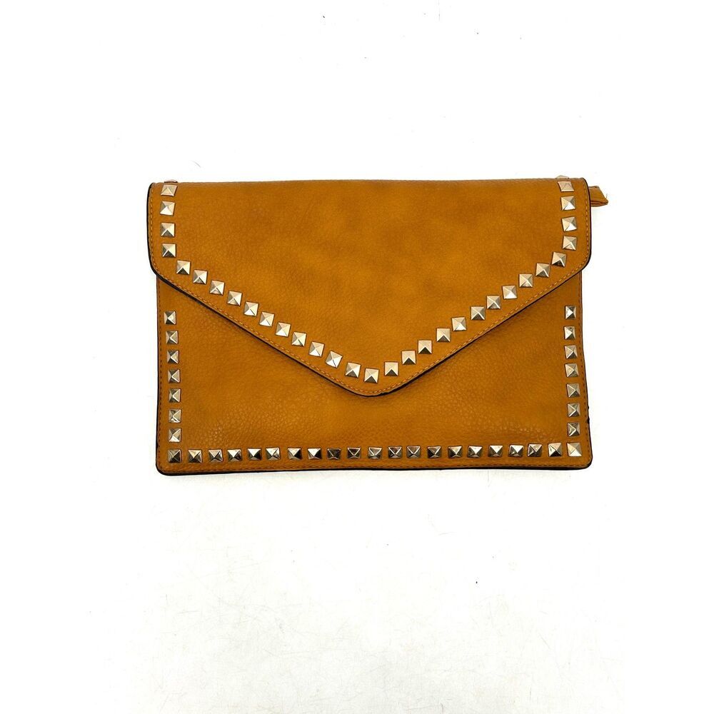STEVE MADDEN Brown Gold Stud Faux Leather Envelope Clutch Wristlet Crossbody Bag